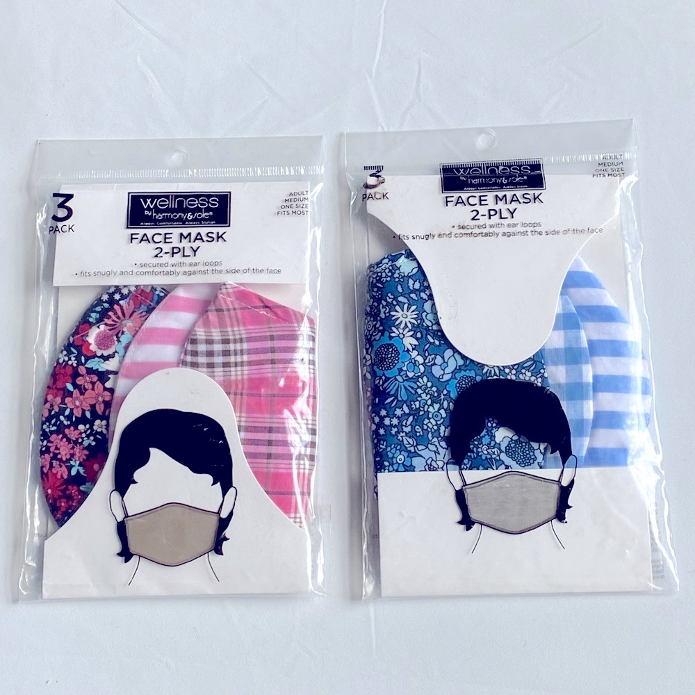 Wellness Adult Fabric Face Masks, Reusable. Lot of 6. NWT